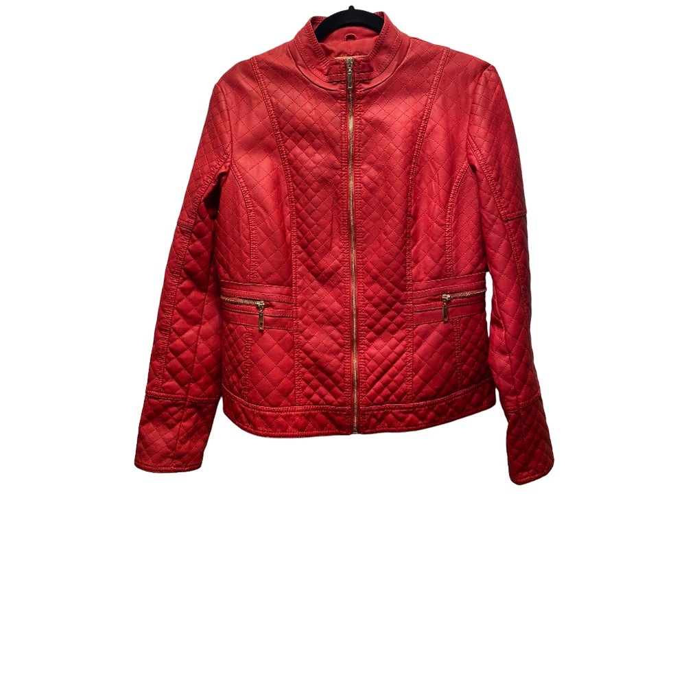 New Beautiful red faux leather jacket with quilted design size L